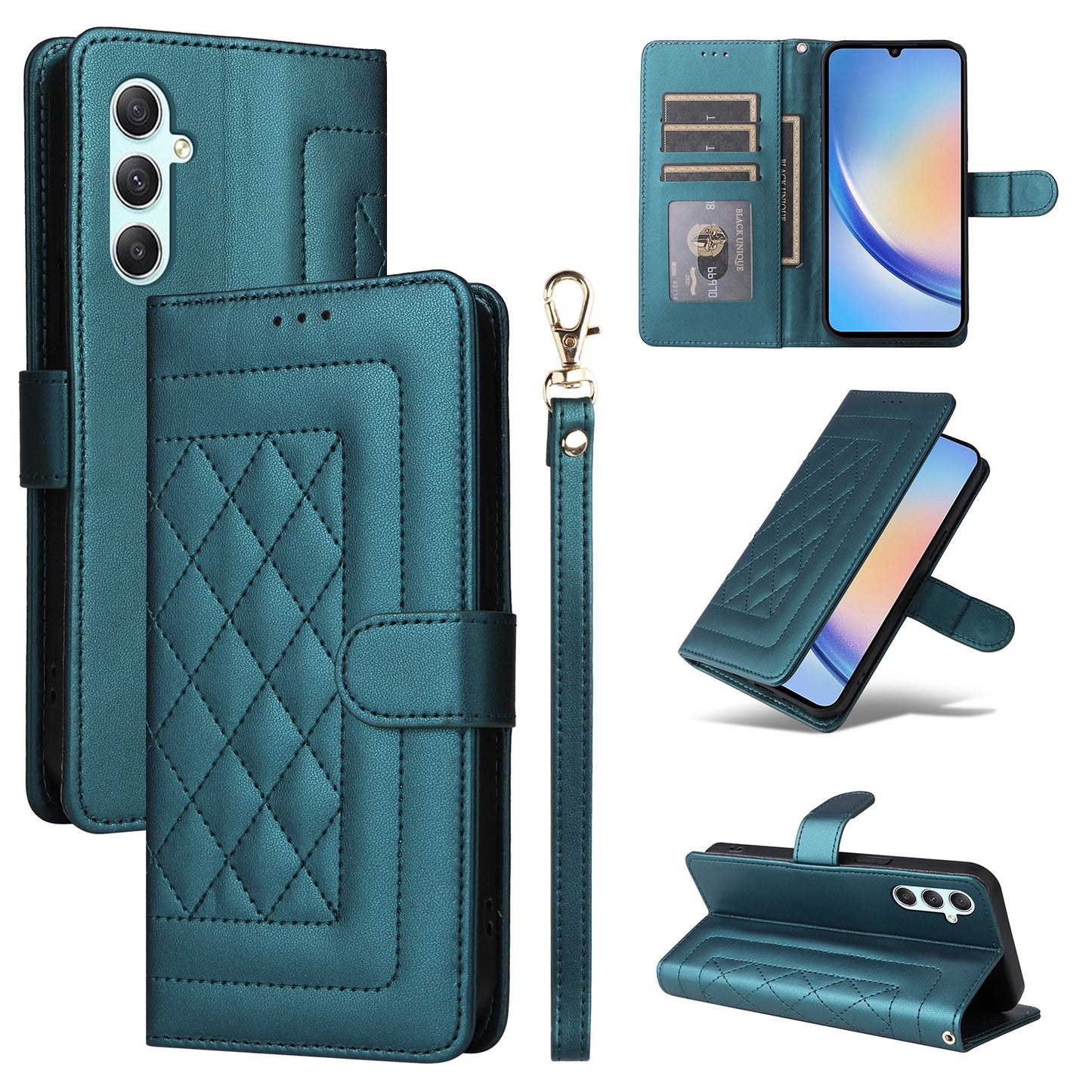 Samsung Galaxy A34 5G Diamond Lattice Leather Flip Phone Case - Durable and Convenient Holder with Precision Cutouts