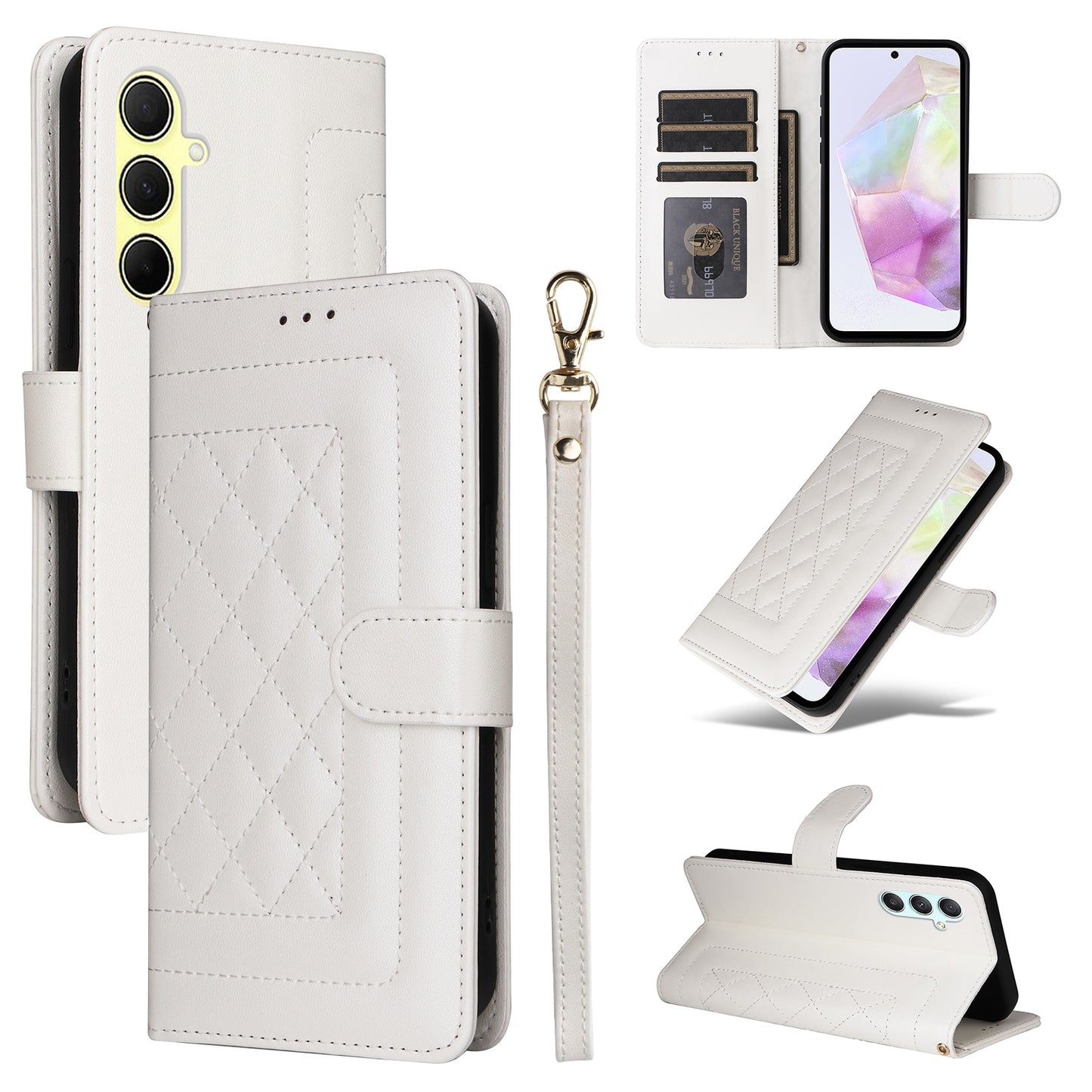 Samsung Galaxy A35 Diamond Lattice Leather Flip Phone Case - Durable and Convenient Holder with Precision Cutouts