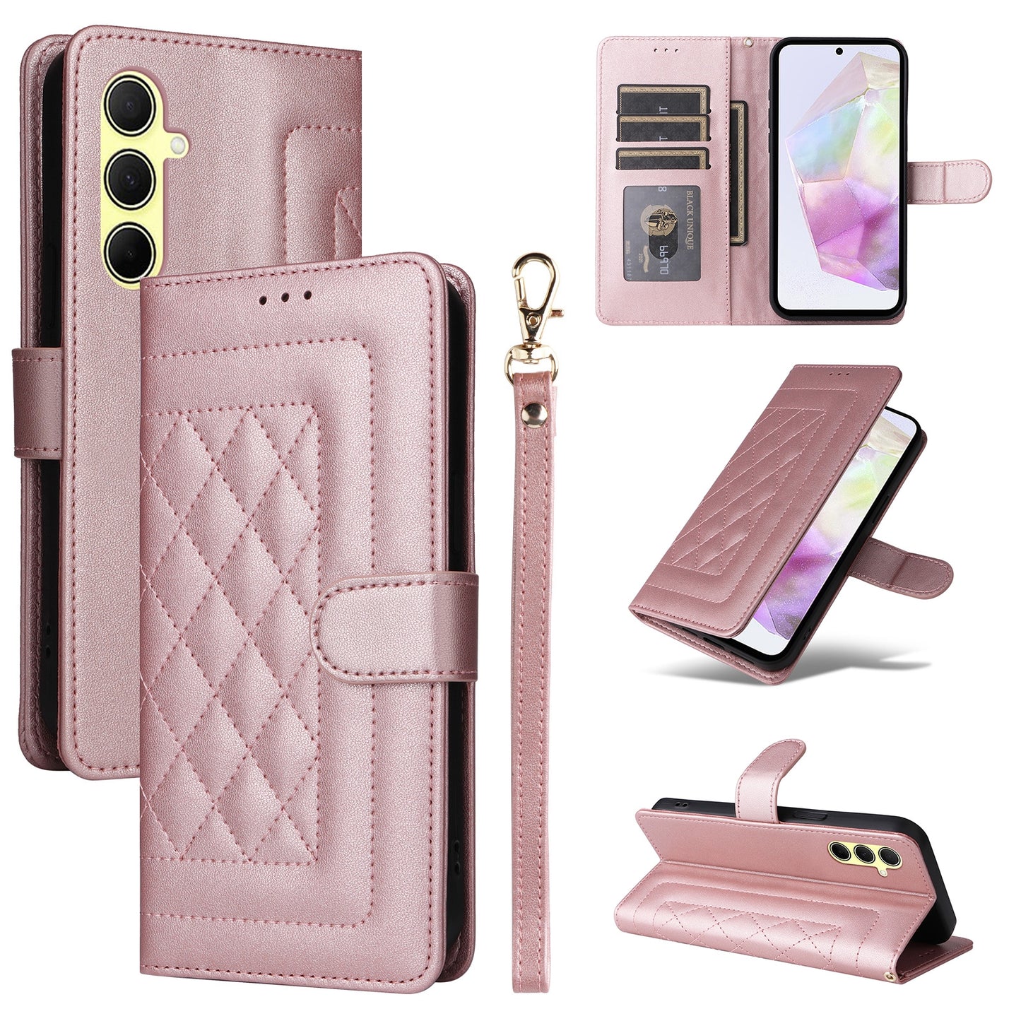 Samsung Galaxy A35 Diamond Lattice Leather Flip Phone Case - Durable and Convenient Holder with Precision Cutouts
