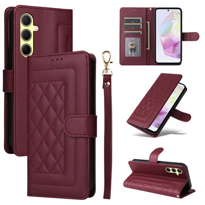 Samsung Galaxy A35 Diamond Lattice Leather Flip Phone Case - Durable and Convenient Holder with Precision Cutouts