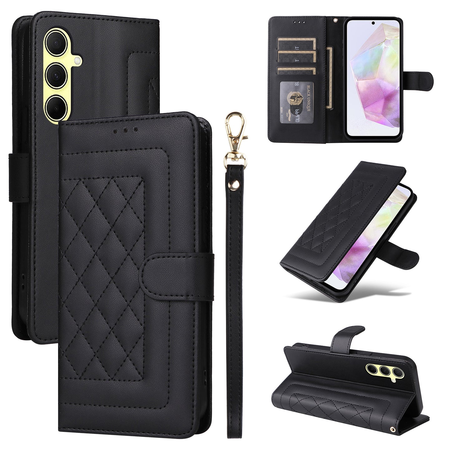 Samsung Galaxy A35 Diamond Lattice Leather Flip Phone Case - Durable and Convenient Holder with Precision Cutouts