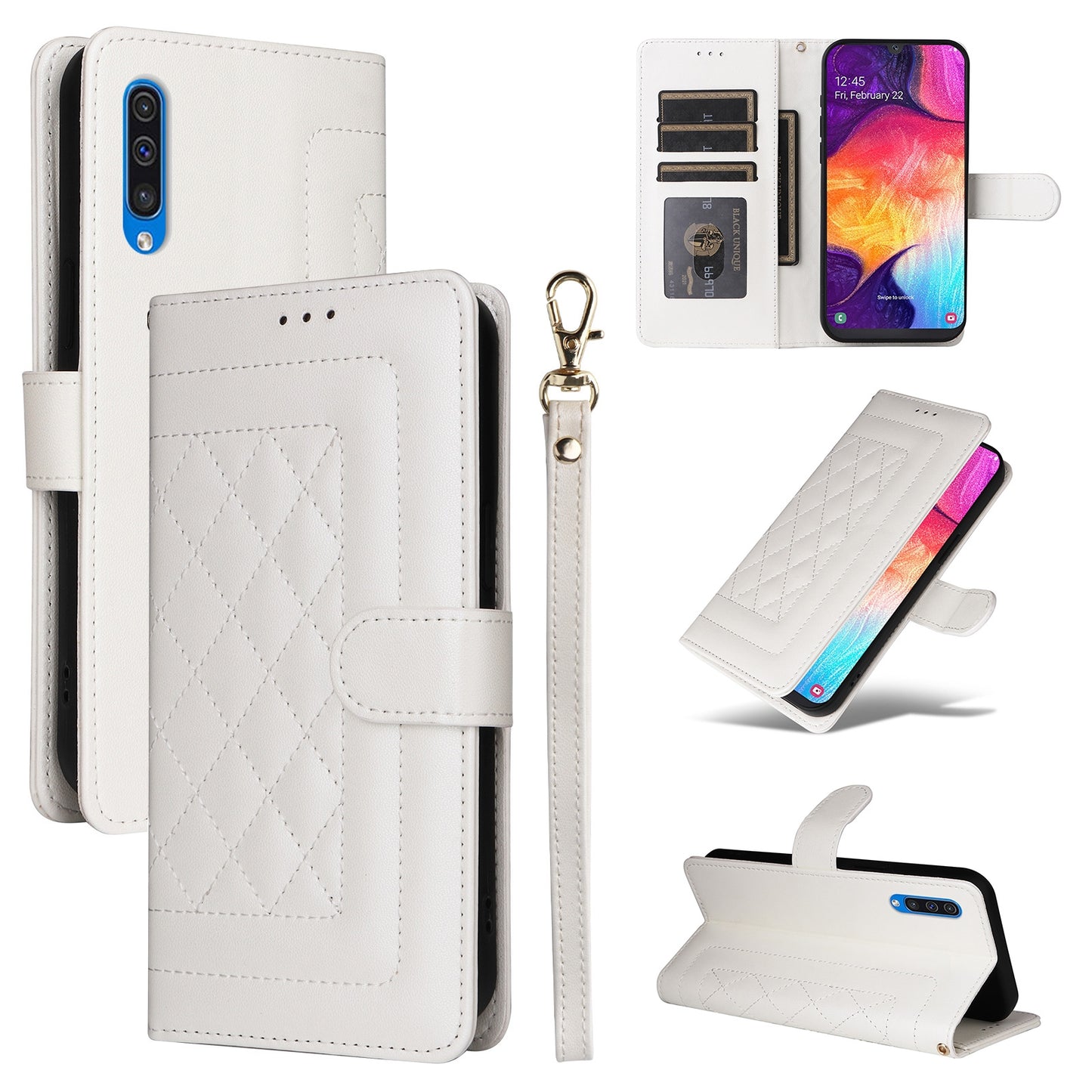 Samsung Galaxy A50 Diamond Lattice Leather Flip Phone Case - Durable and Convenient Holder with Precision Cutouts