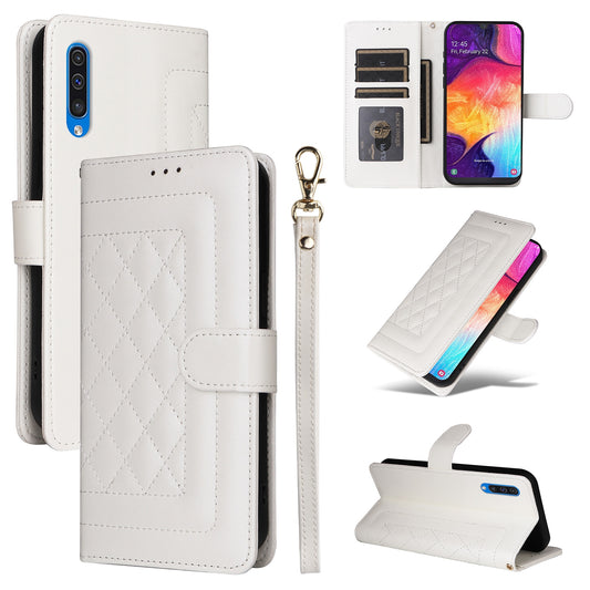 Samsung Galaxy A50 Diamond Lattice Leather Flip Phone Case - Durable and Convenient Holder with Precision Cutouts