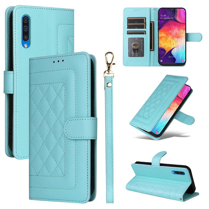 Samsung Galaxy A50 Diamond Lattice Leather Flip Phone Case - Durable and Convenient Holder with Precision Cutouts
