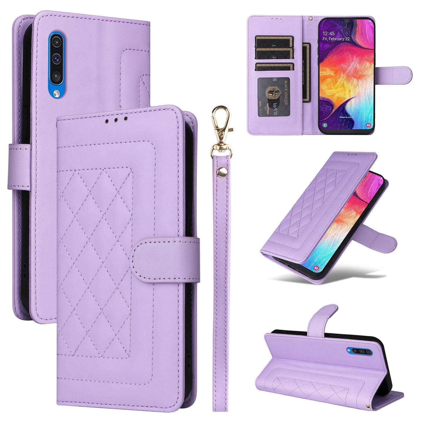 Samsung Galaxy A50 Diamond Lattice Leather Flip Phone Case - Durable and Convenient Holder with Precision Cutouts