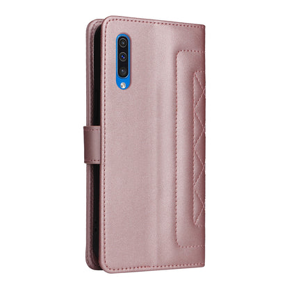 Samsung Galaxy A50 Diamond Lattice Leather Flip Phone Case - Durable and Convenient Holder with Precision Cutouts