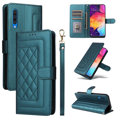 Samsung Galaxy A50 Diamond Lattice Leather Flip Phone Case - Durable and Convenient Holder with Precision Cutouts