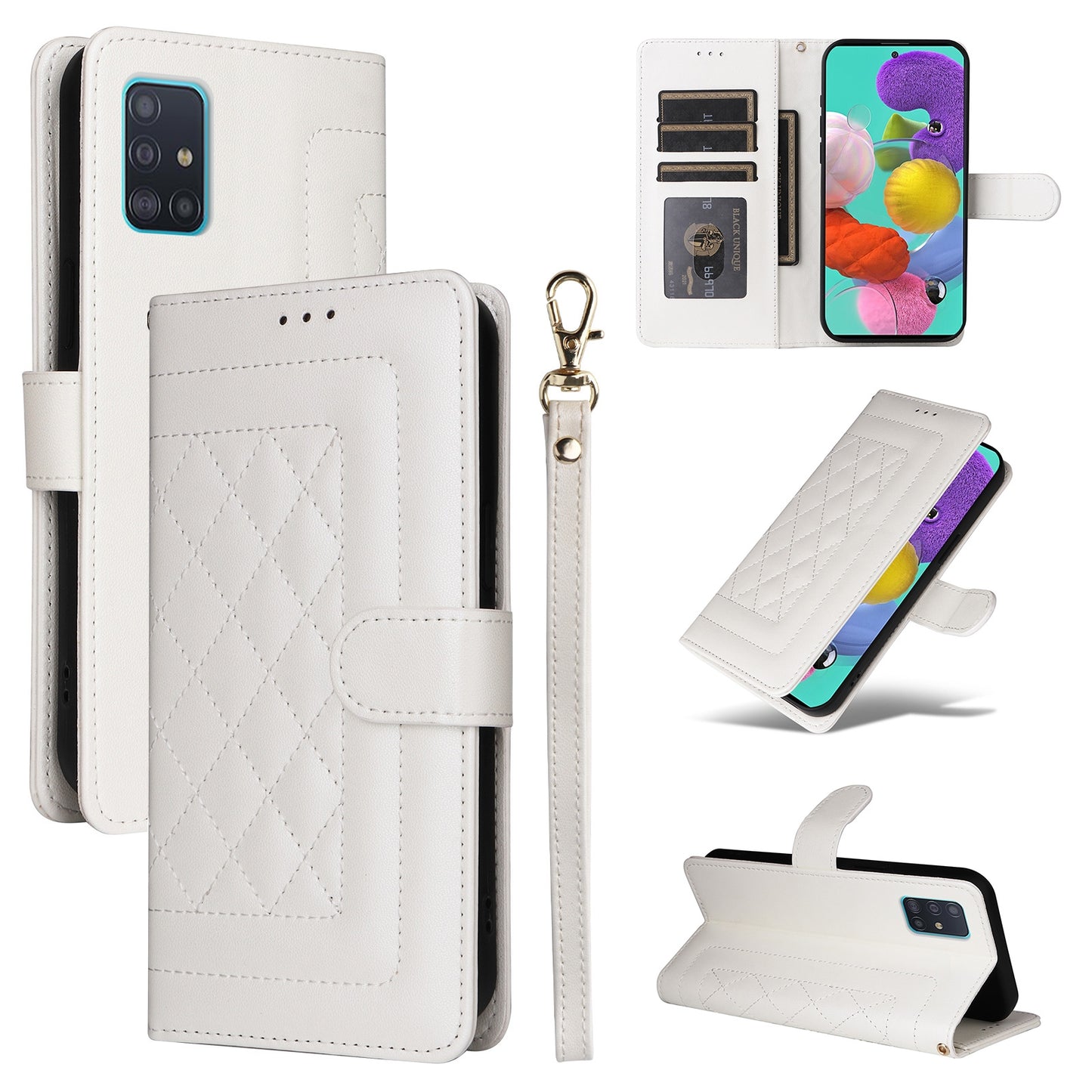 Samsung Galaxy A51 Diamond Lattice Leather Flip Phone Case - Durable and Convenient Holder with Precision Cutouts