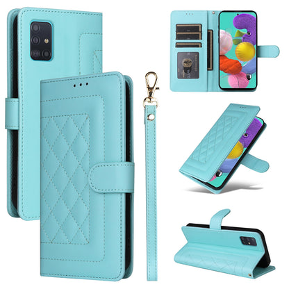 Samsung Galaxy A51 Diamond Lattice Leather Flip Phone Case - Durable and Convenient Holder with Precision Cutouts