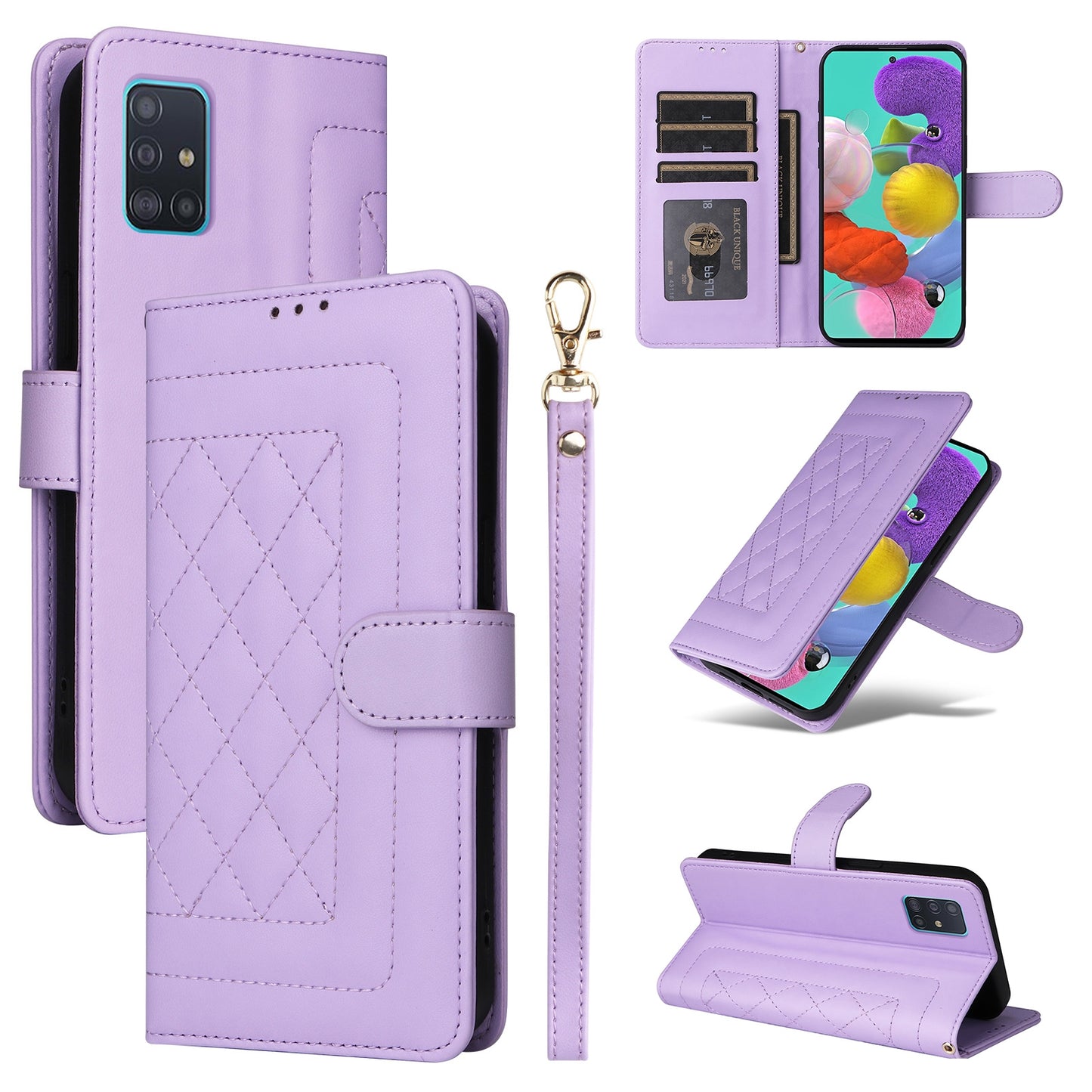 Samsung Galaxy A51 Diamond Lattice Leather Flip Phone Case - Durable and Convenient Holder with Precision Cutouts