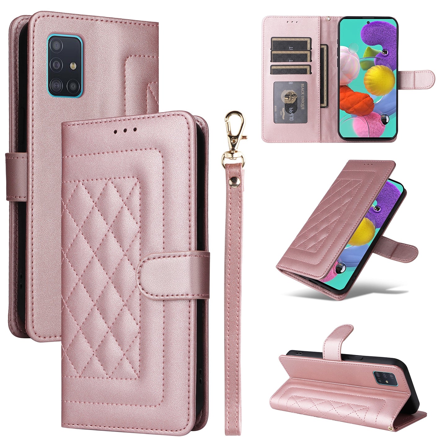 Samsung Galaxy A51 Diamond Lattice Leather Flip Phone Case - Durable and Convenient Holder with Precision Cutouts