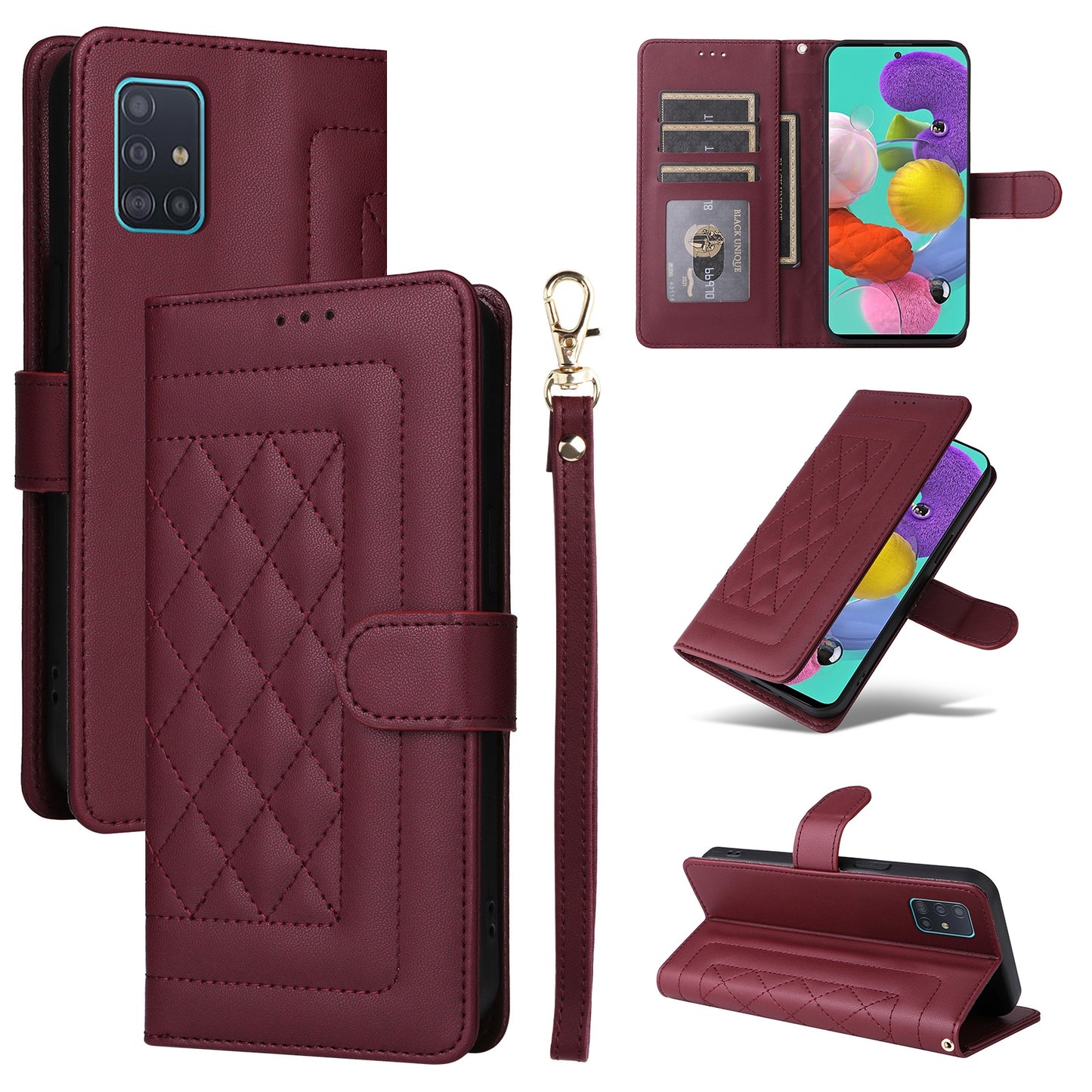 Samsung Galaxy A51 Diamond Lattice Leather Flip Phone Case - Durable and Convenient Holder with Precision Cutouts