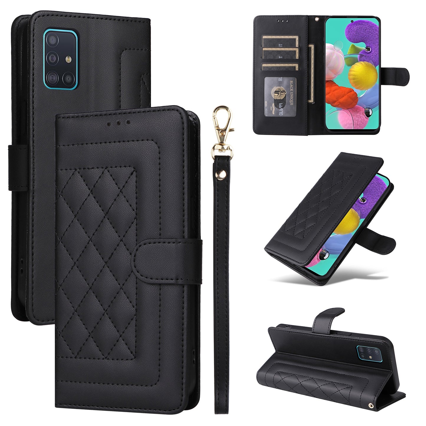 Samsung Galaxy A51 Diamond Lattice Leather Flip Phone Case - Durable and Convenient Holder with Precision Cutouts