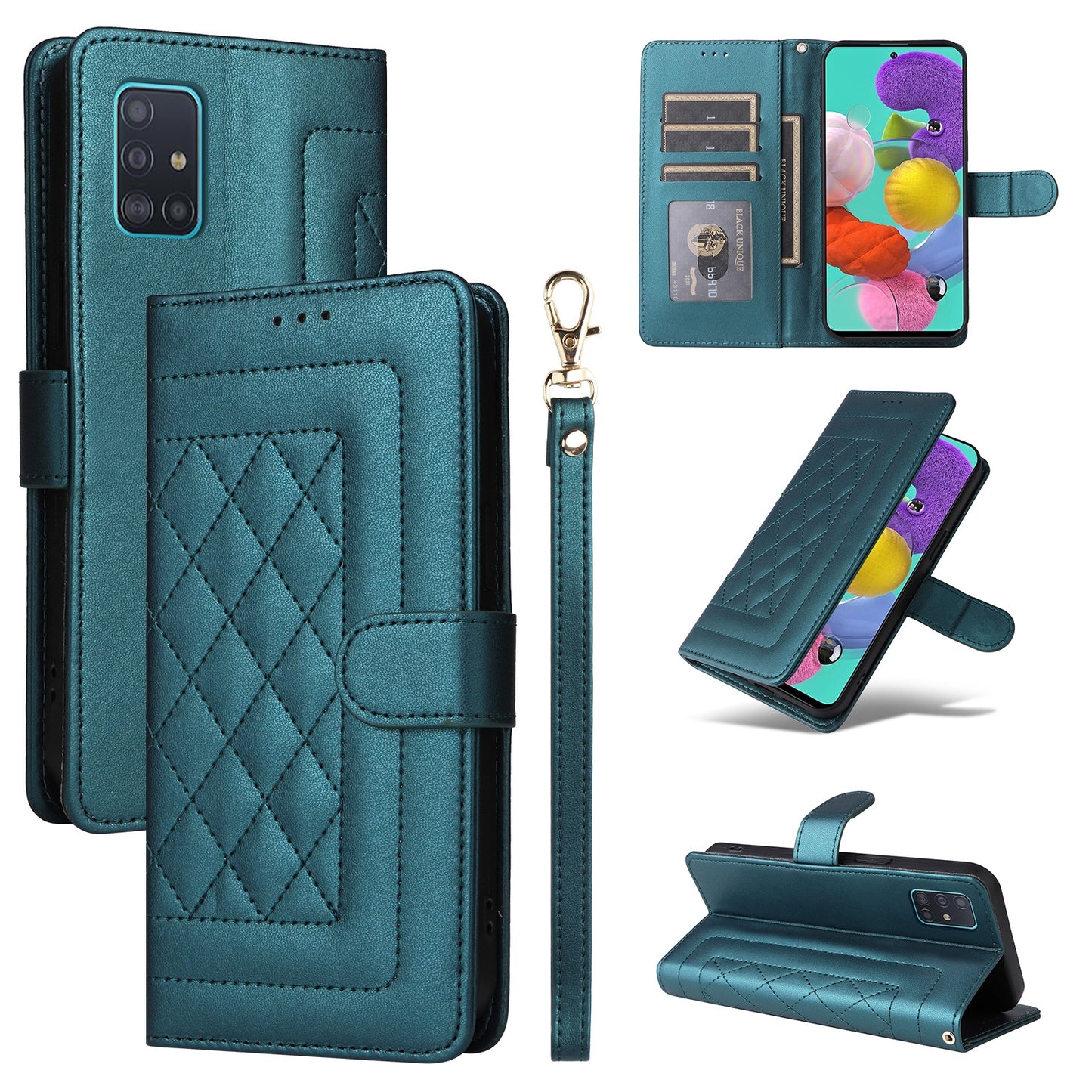 Samsung Galaxy A51 Diamond Lattice Leather Flip Phone Case - Durable and Convenient Holder with Precision Cutouts