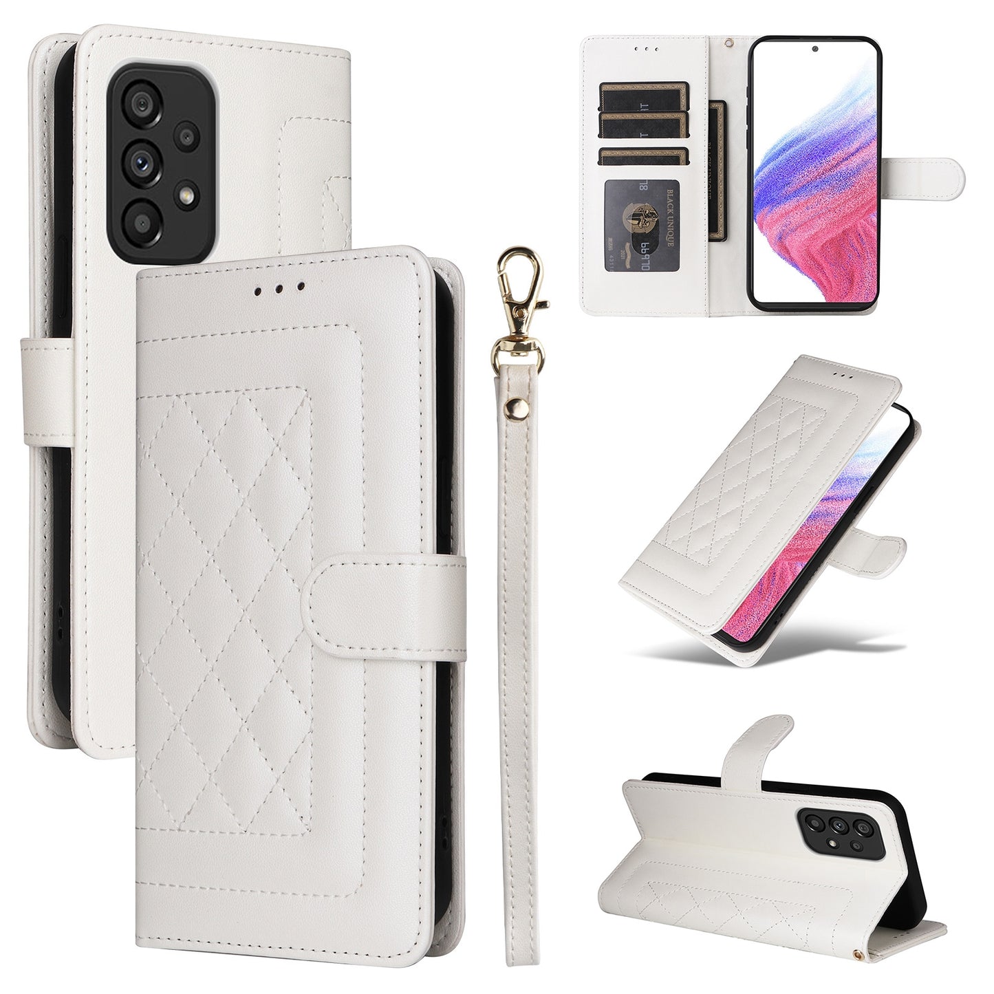 Samsung Galaxy A53 Diamond Lattice Leather Flip Phone Case - Durable and Convenient Holder with Precision Cutouts