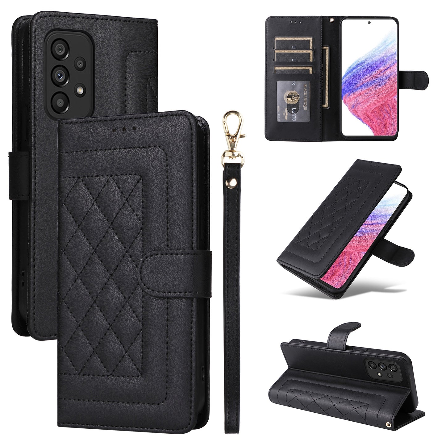 Samsung Galaxy A53 Diamond Lattice Leather Flip Phone Case - Durable and Convenient Holder with Precision Cutouts