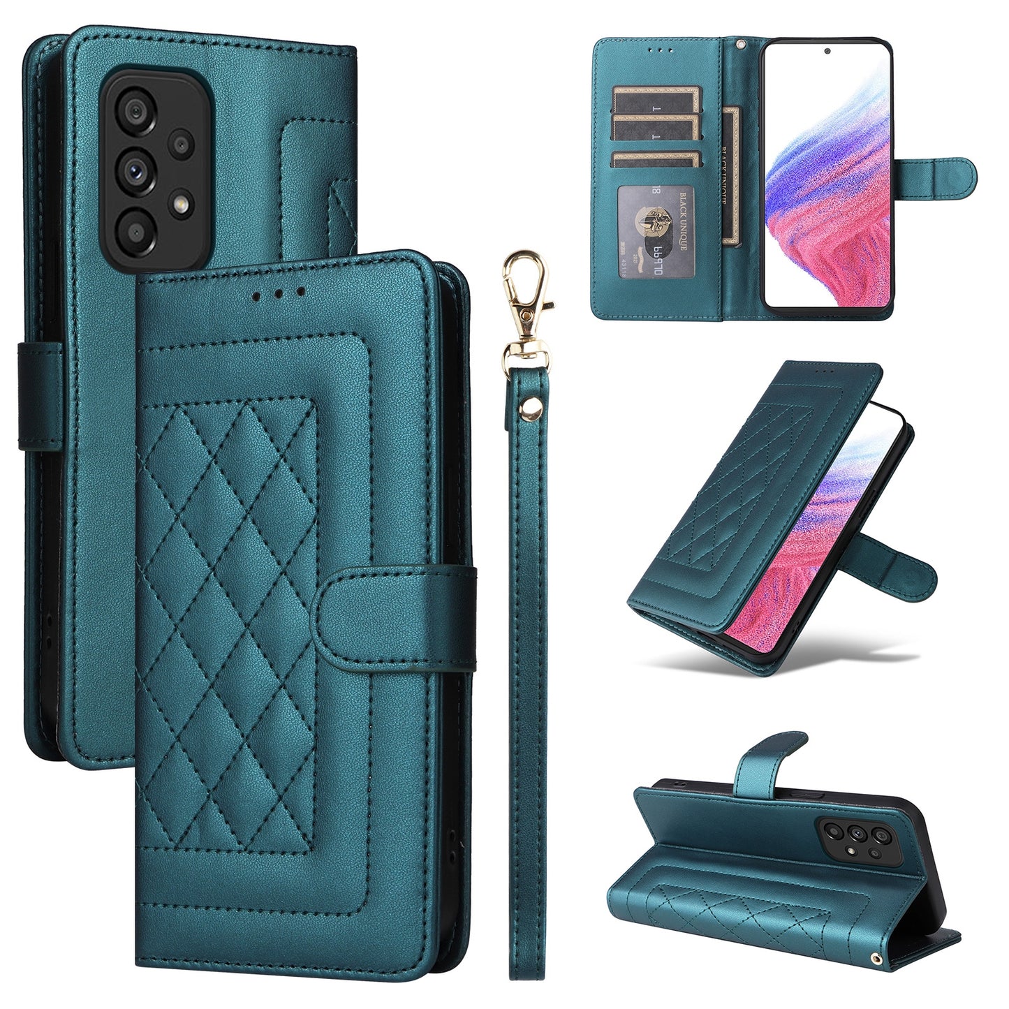 Samsung Galaxy A53 Diamond Lattice Leather Flip Phone Case - Durable and Convenient Holder with Precision Cutouts