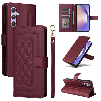 Samsung Galaxy A54 5G Diamond Lattice Leather Flip Phone Case - Durable and Convenient Holder with Precision Cutouts