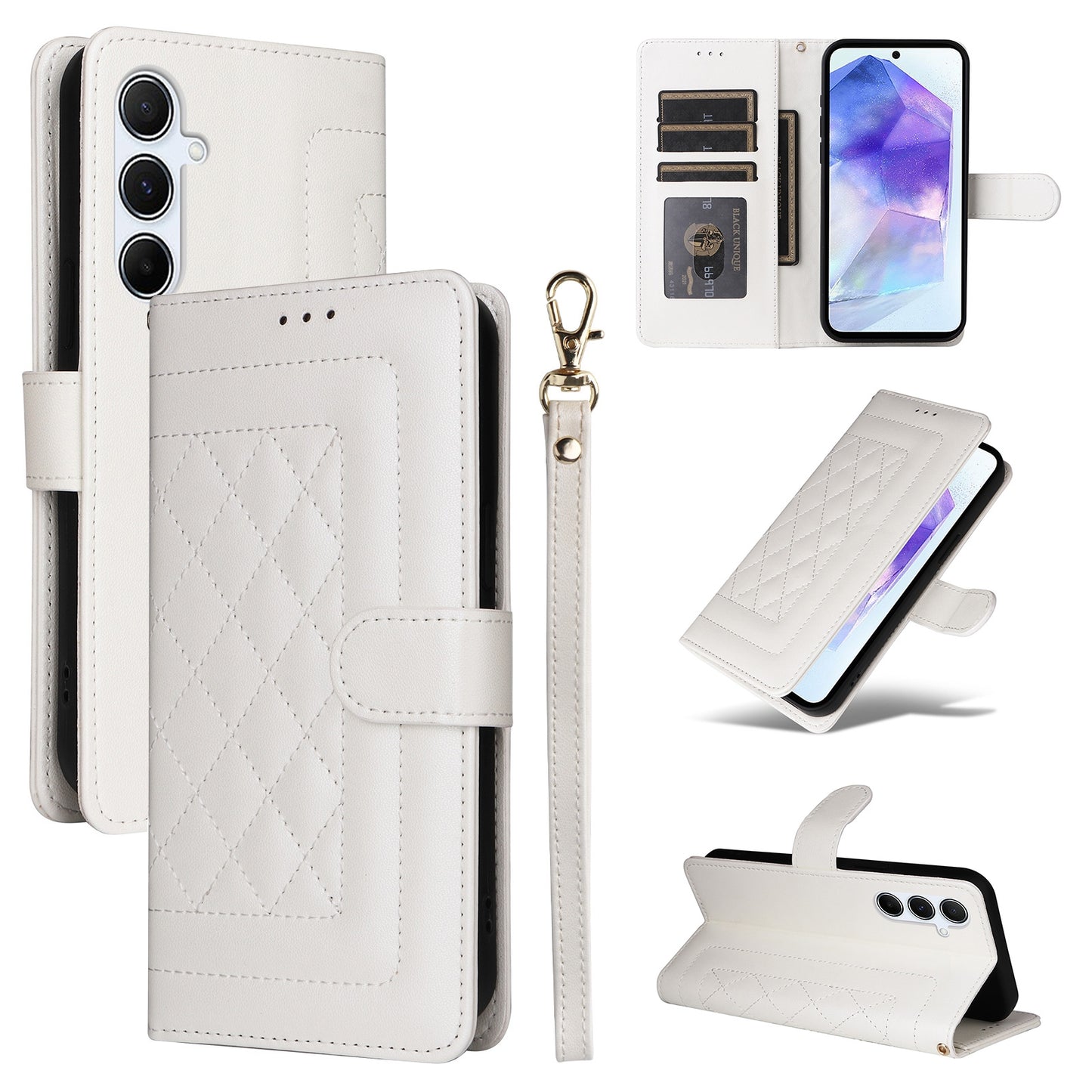 Samsung Galaxy A55 Diamond Lattice Leather Flip Phone Case - Durable and Convenient Holder with Precision Cutouts