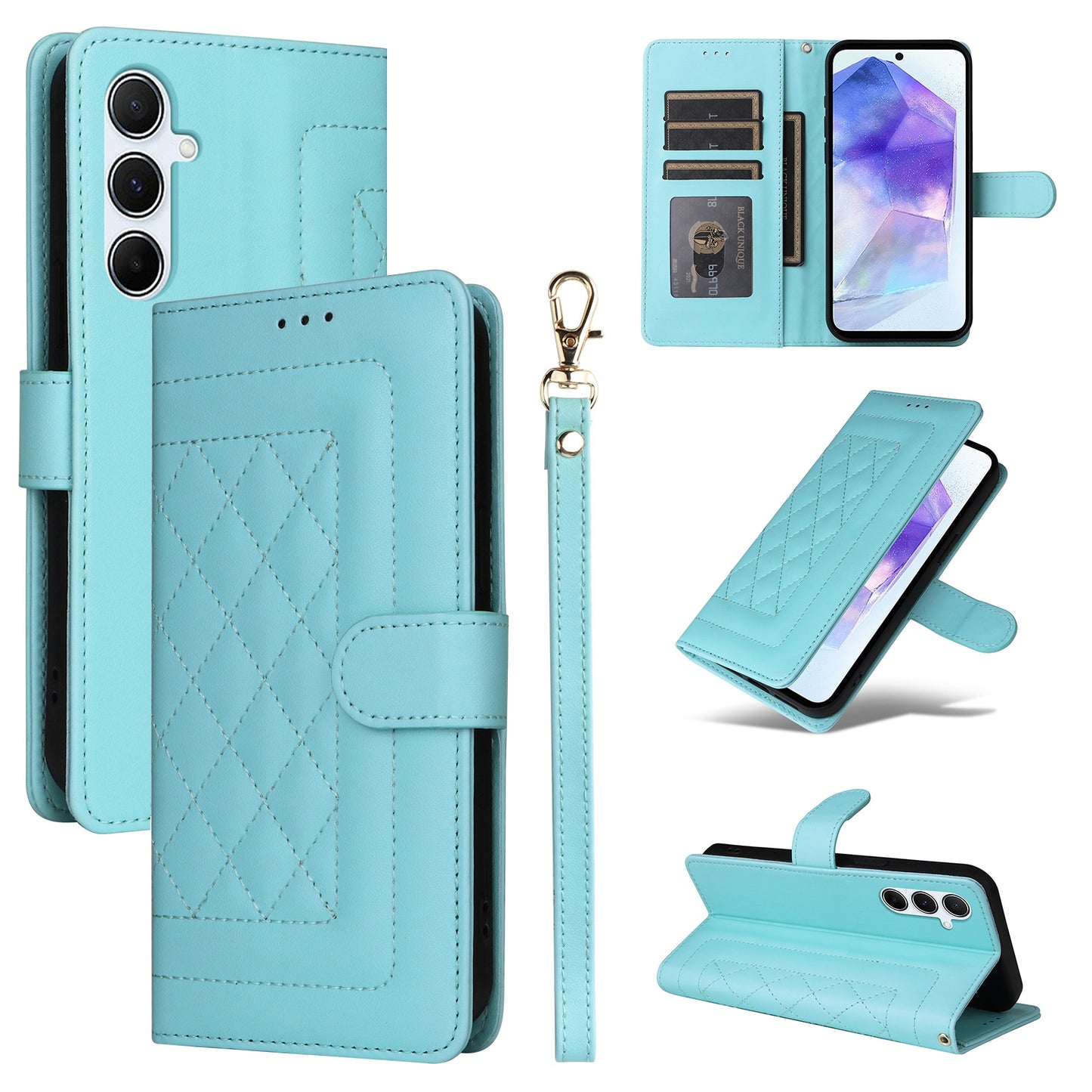 Samsung Galaxy A55 Diamond Lattice Leather Flip Phone Case - Durable and Convenient Holder with Precision Cutouts