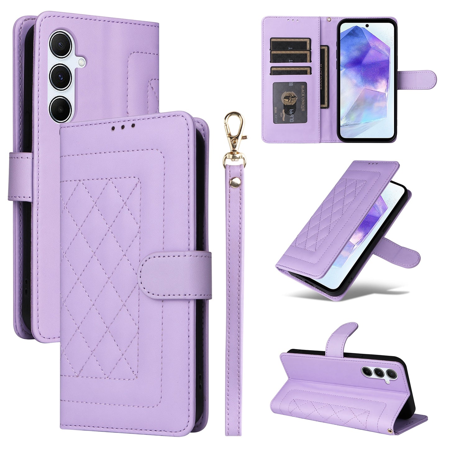 Samsung Galaxy A55 Diamond Lattice Leather Flip Phone Case - Durable and Convenient Holder with Precision Cutouts
