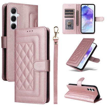 Samsung Galaxy A55 Diamond Lattice Leather Flip Phone Case - Durable and Convenient Holder with Precision Cutouts