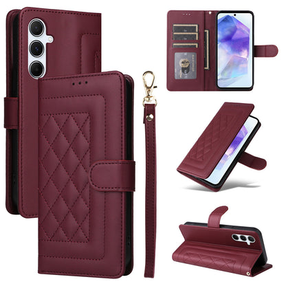 Samsung Galaxy A55 Diamond Lattice Leather Flip Phone Case - Durable and Convenient Holder with Precision Cutouts
