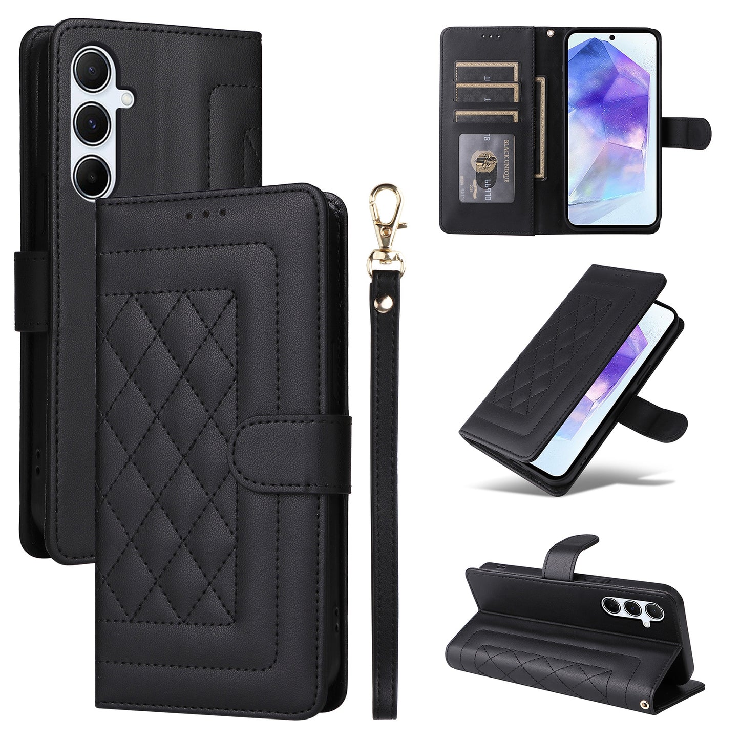 Samsung Galaxy A55 Diamond Lattice Leather Flip Phone Case - Durable and Convenient Holder with Precision Cutouts