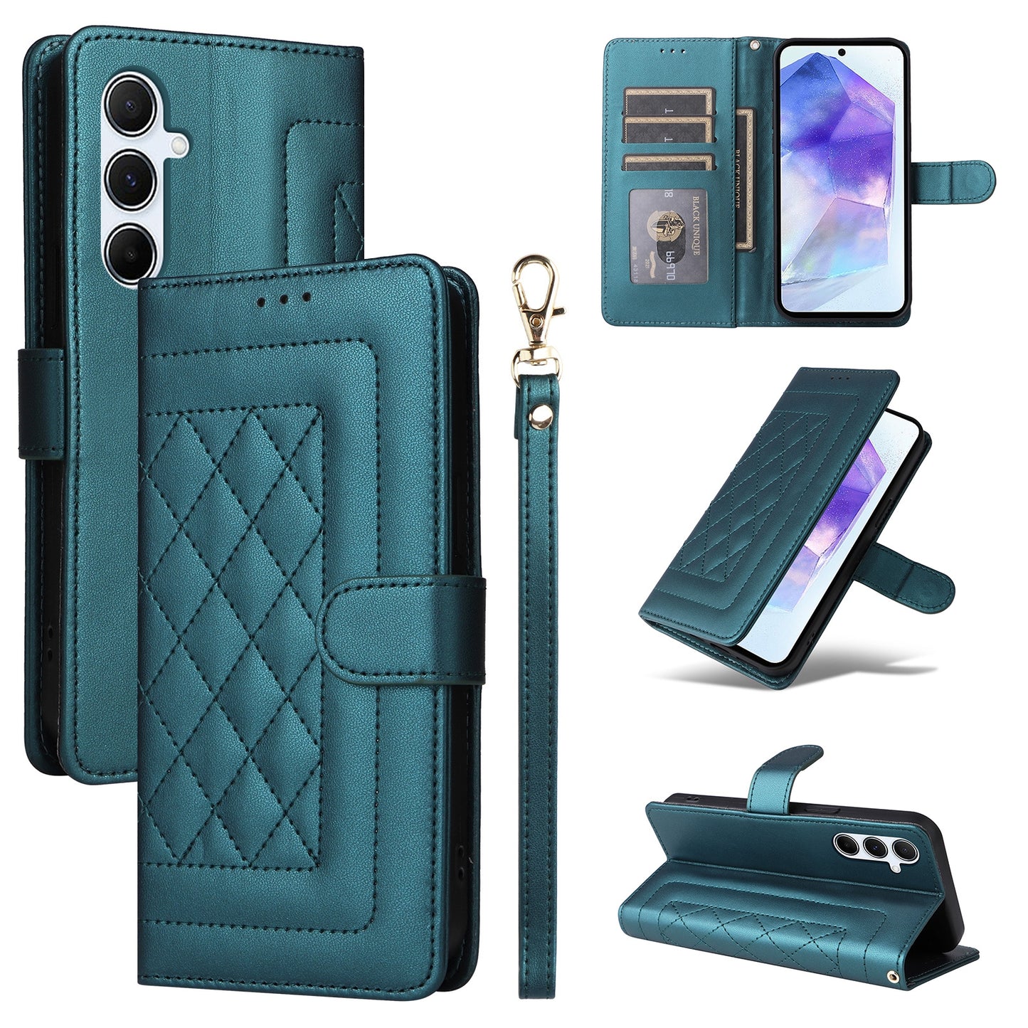 Samsung Galaxy A55 Diamond Lattice Leather Flip Phone Case - Durable and Convenient Holder with Precision Cutouts