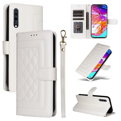 Samsung Galaxy A70 Diamond Lattice Leather Flip Phone Case - Durable and Convenient Holder with Precision Cutouts