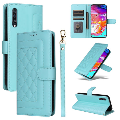 Samsung Galaxy A70 Diamond Lattice Leather Flip Phone Case - Durable and Convenient Holder with Precision Cutouts