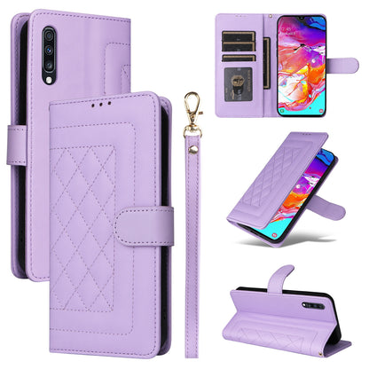 Samsung Galaxy A70 Diamond Lattice Leather Flip Phone Case - Durable and Convenient Holder with Precision Cutouts