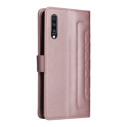 Samsung Galaxy A70 Diamond Lattice Leather Flip Phone Case - Durable and Convenient Holder with Precision Cutouts