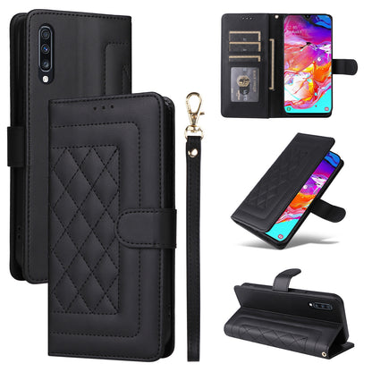 Samsung Galaxy A70 Diamond Lattice Leather Flip Phone Case - Durable and Convenient Holder with Precision Cutouts