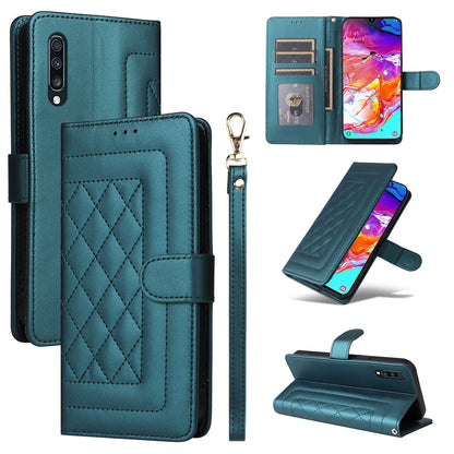 Samsung Galaxy A70 Diamond Lattice Leather Flip Phone Case - Durable and Convenient Holder with Precision Cutouts