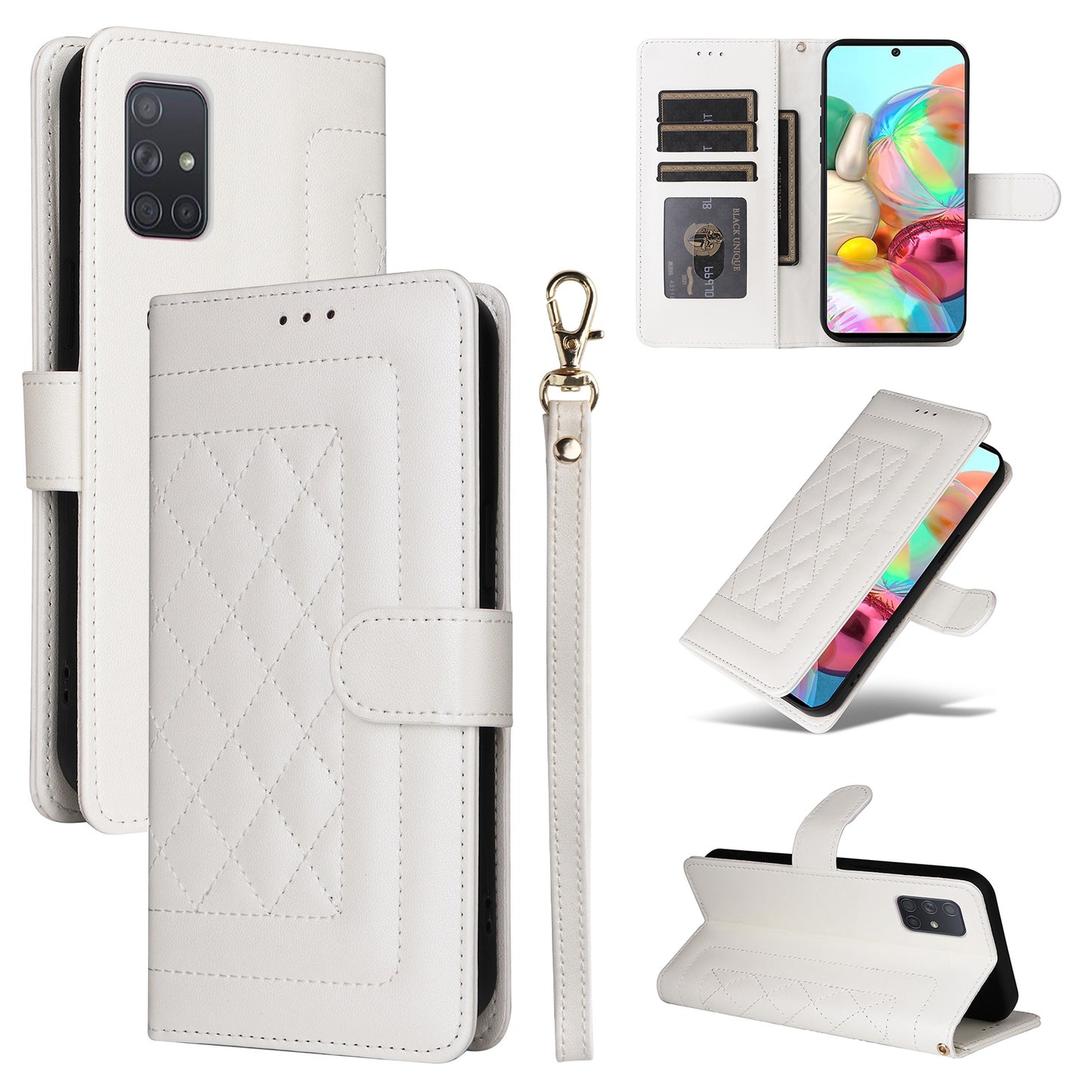 Samsung Galaxy A71 Diamond Lattice Leather Flip Phone Case - Durable and Convenient Holder with Precision Cutouts