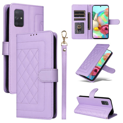 Samsung Galaxy A71 Diamond Lattice Leather Flip Phone Case - Durable and Convenient Holder with Precision Cutouts