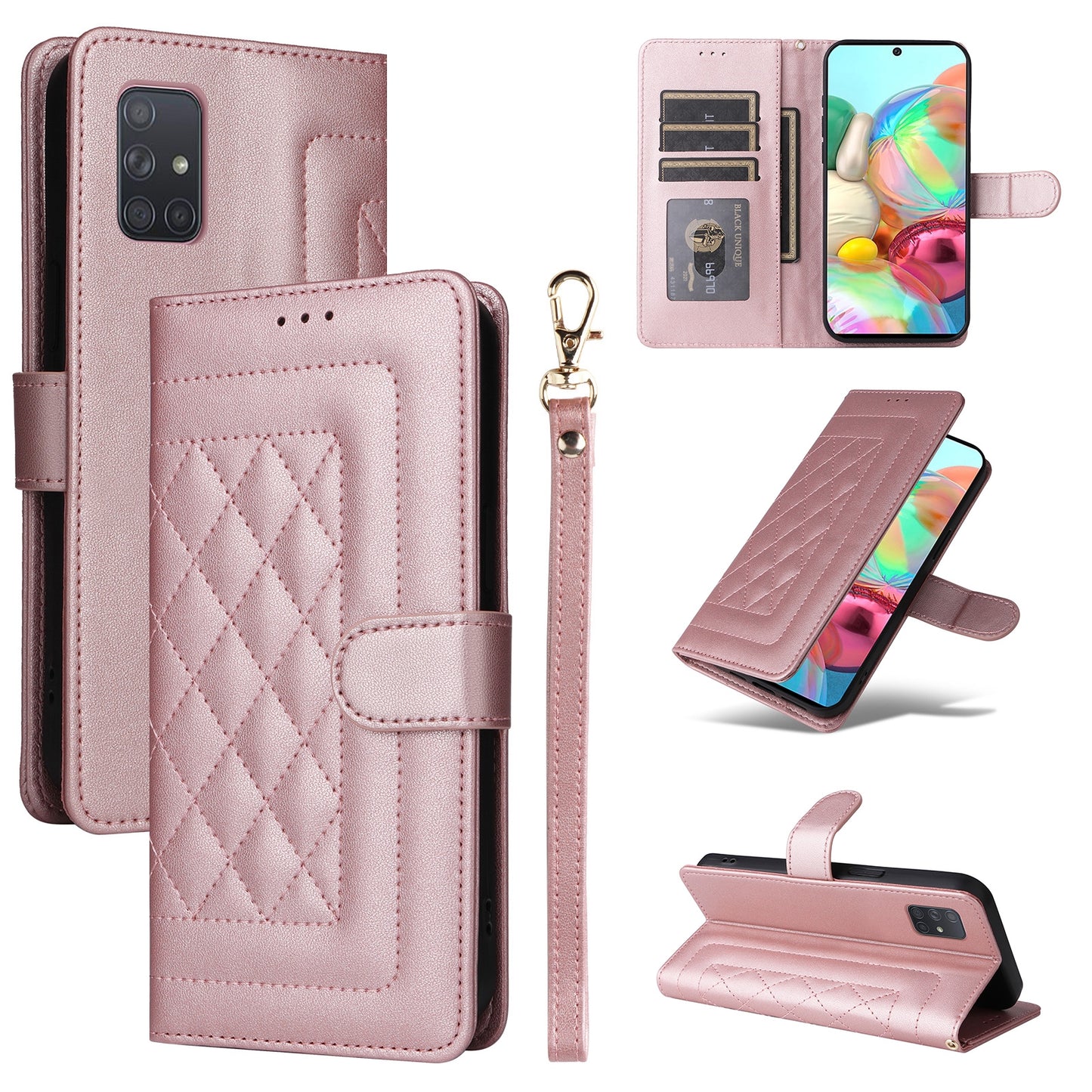 Samsung Galaxy A71 Diamond Lattice Leather Flip Phone Case - Durable and Convenient Holder with Precision Cutouts