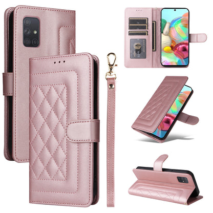 Samsung Galaxy A71 Diamond Lattice Leather Flip Phone Case - Durable and Convenient Holder with Precision Cutouts