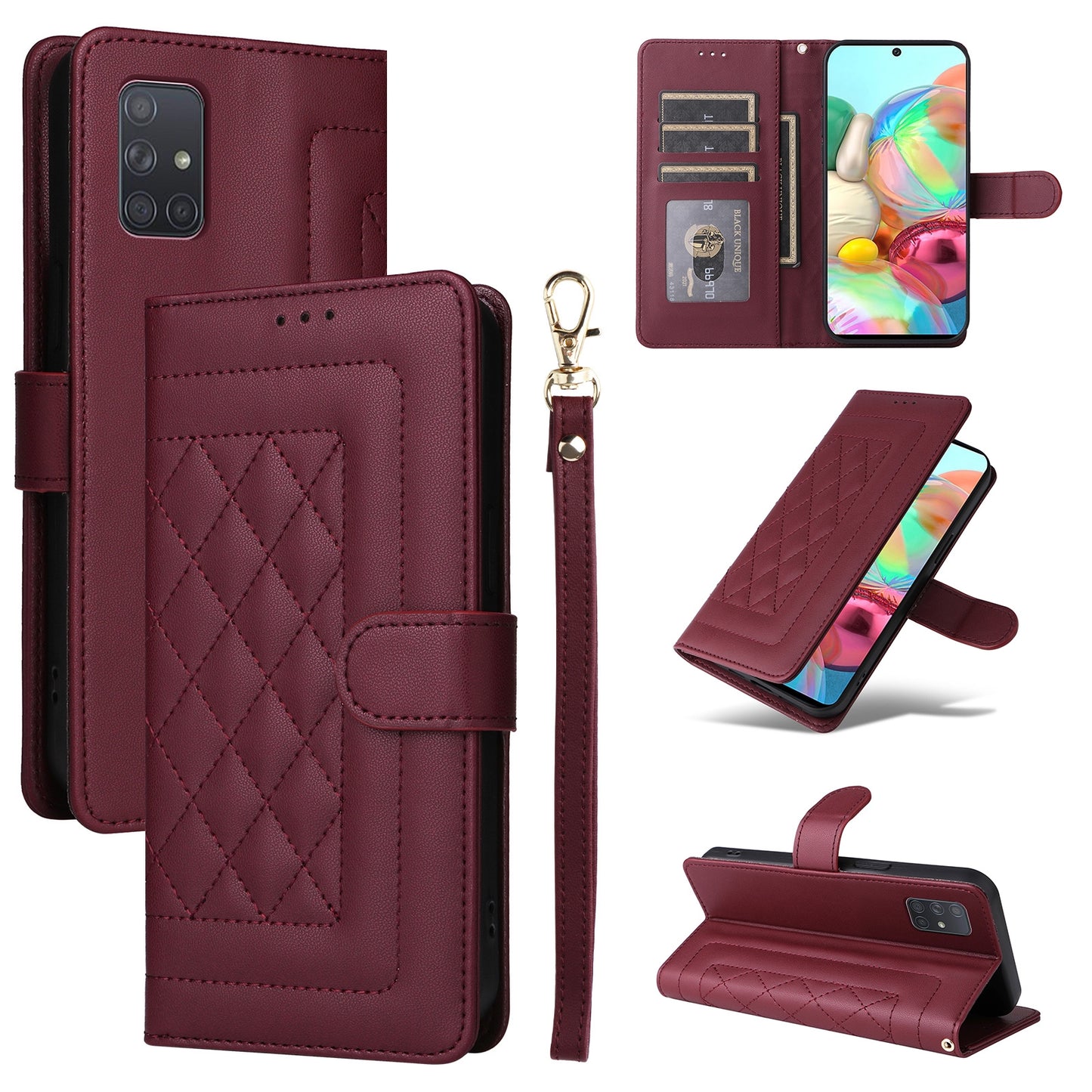 Samsung Galaxy A71 Diamond Lattice Leather Flip Phone Case - Durable and Convenient Holder with Precision Cutouts