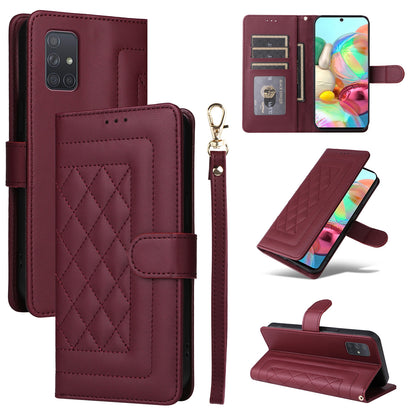 Samsung Galaxy A71 Diamond Lattice Leather Flip Phone Case - Durable and Convenient Holder with Precision Cutouts
