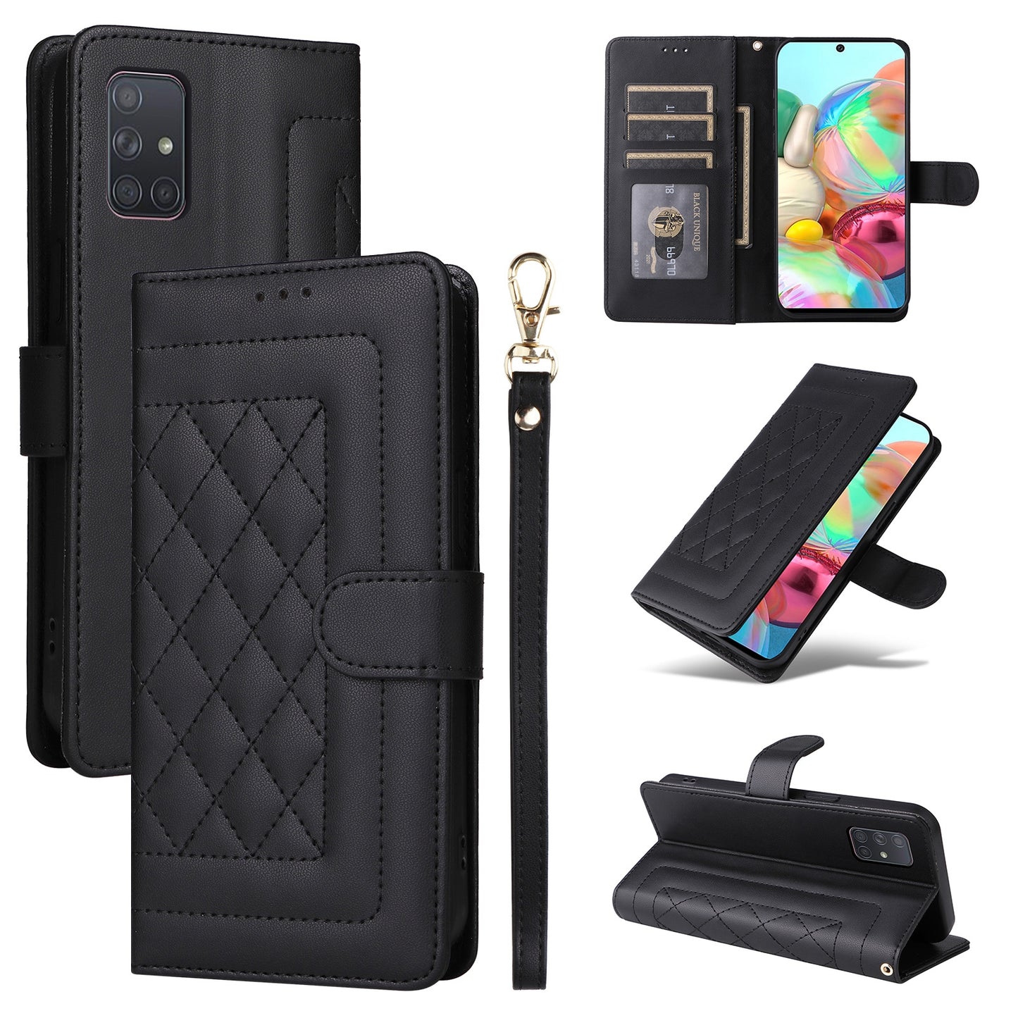 Samsung Galaxy A71 Diamond Lattice Leather Flip Phone Case - Durable and Convenient Holder with Precision Cutouts