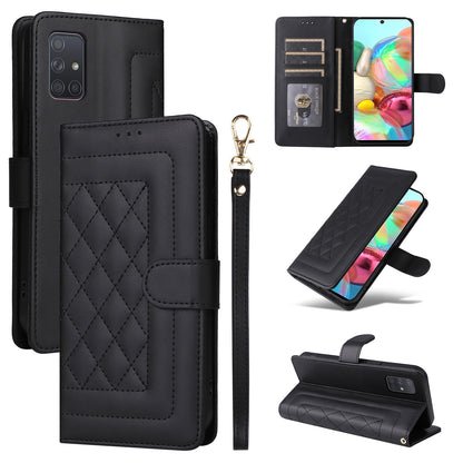 Samsung Galaxy A71 Diamond Lattice Leather Flip Phone Case - Durable and Convenient Holder with Precision Cutouts