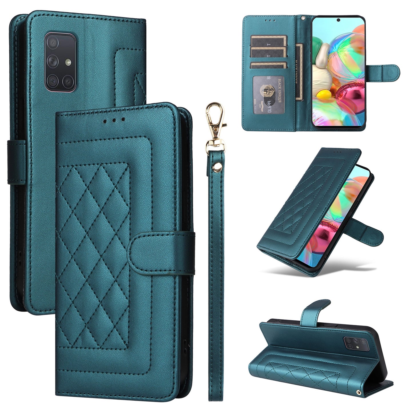 Samsung Galaxy A71 Diamond Lattice Leather Flip Phone Case - Durable and Convenient Holder with Precision Cutouts