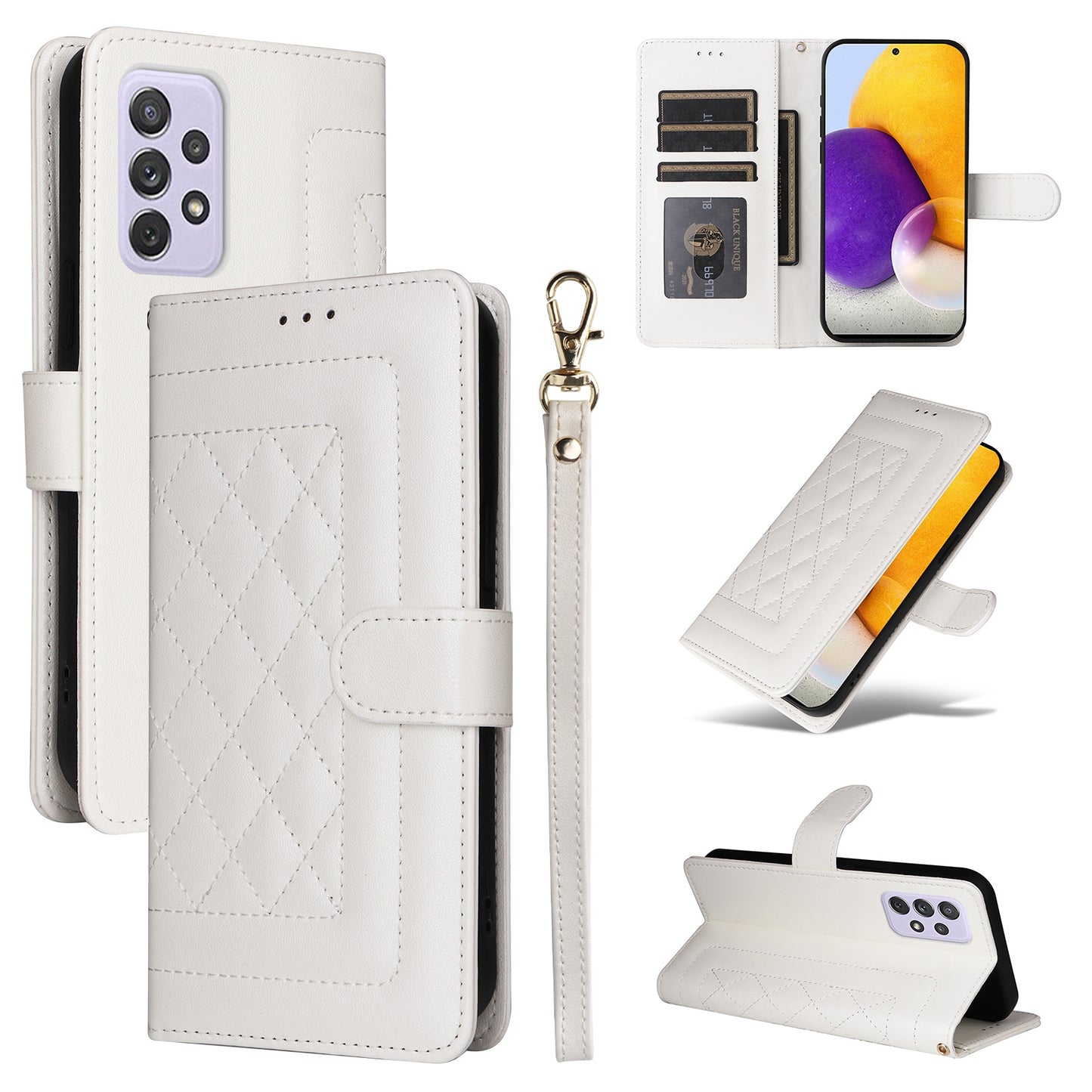 Samsung Galaxy A72 Diamond Lattice Leather Flip Phone Case - Durable and Convenient Holder with Precision Cutouts