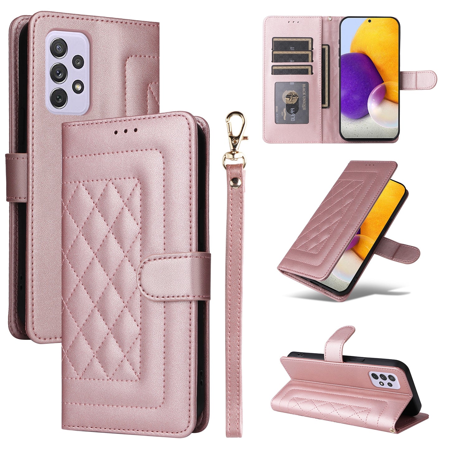 Samsung Galaxy A72 Diamond Lattice Leather Flip Phone Case - Durable and Convenient Holder with Precision Cutouts