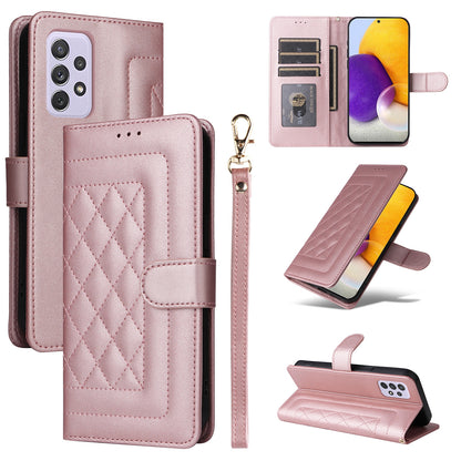 Samsung Galaxy A72 Diamond Lattice Leather Flip Phone Case - Durable and Convenient Holder with Precision Cutouts
