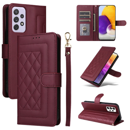 Samsung Galaxy A72 Diamond Lattice Leather Flip Phone Case - Durable and Convenient Holder with Precision Cutouts