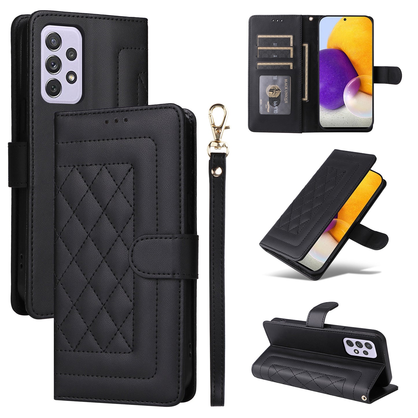 Samsung Galaxy A72 Diamond Lattice Leather Flip Phone Case - Durable and Convenient Holder with Precision Cutouts