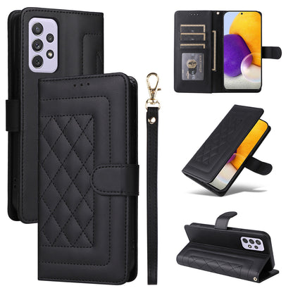 Samsung Galaxy A72 Diamond Lattice Leather Flip Phone Case - Durable and Convenient Holder with Precision Cutouts